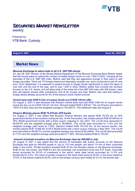 Market News SECURITIES MARKET NEWS LETTER Weekly