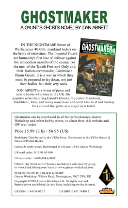 Ghostmaker a Gaunt’S Ghosts Novel by Dan Abnett