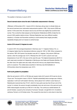 The Weather in Germany in Autumn 2014 Second Warmest Autumn
