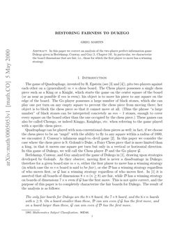 Arxiv:Math/0005053V1 [Math.CO] 5 May 2000 Eeoe Yglm.A Hyosre Oigﬁs Snvradisadv a Never Is ﬁrst Moving Size Observe, Board Given They a As for Therefore Golomb