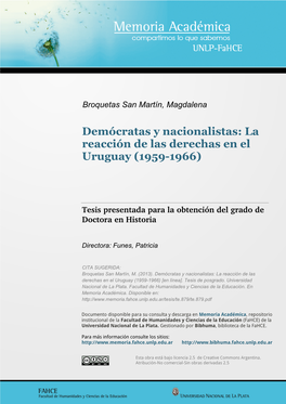 Demócratas Y Nacionalistas: La Reacción De Las Derechas En El Uruguay (1959-1966)