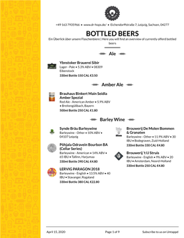 BOTTLED BEERS Ein Überlick Über Unsere Flaschenbiere | Here You Will Find an Vo Erview of Currently Offerd Bottled Beers