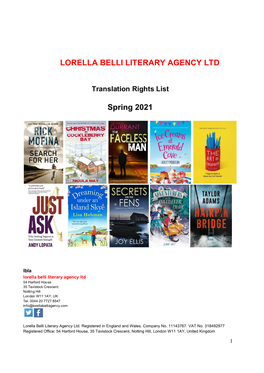 LORELLA BELLI LITERARY AGENCY LTD Spring 2021