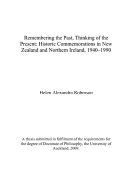 Historic Commemorations in New Zealand and Northern Ireland, 1940–1990