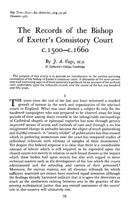 The Records of the Bishop of Exeter's Consistory Court C. 1500 – C. 1660