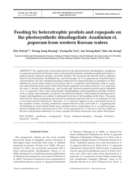 Feeding by Heterotrophic Protists and Copepods on the Photosynthetic Dinoflagellate Azadinium Cf. Poporum from Western Korean Waters