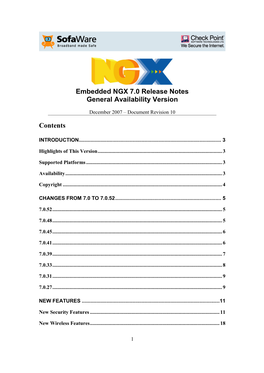 Embedded NGX 7.0 Release Notes General Availability Version Contents