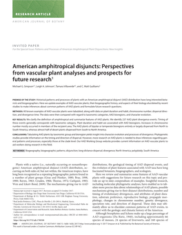 American Amphitropical Disjuncts: Perspectives from Vascular Plant Analyses and Prospects for Future Research 1