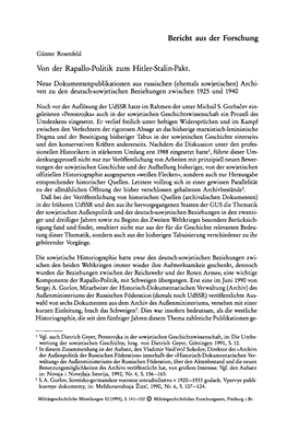 Bericht Aus Der Forschung Von Der Rapallo-Politik Zum Hitler-Stalin-Pakt