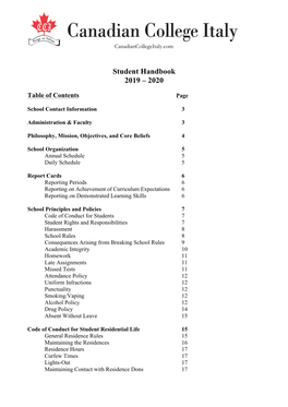 Student Handbook 2019 – 2020