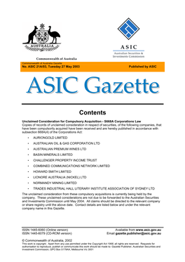 ASIC 21A/03, Tuesday 27 May 2003 Published by ASIC