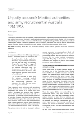 Medical Authorities and Army Recruitment in Australia 1914-1918