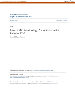 Eastern Michigan College, Alumni Newsletter, October 1956 Eastern Michigan University