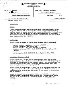 Groundwater Investigation for Malcolm Island, B.C