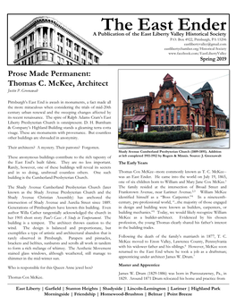 The East Ender a Publication of the East Liberty Valley Historical Society P.O