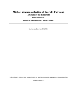 Michael Zinman Collection of World's Fairs and Expositions Material Print Collection 47 Finding Aid Prepared by Cory Austin Knudson