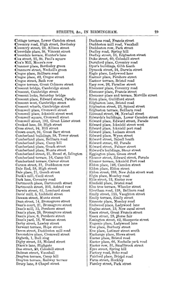 STREETS, &C., in BIRMINGHAM. Cottage Terrace, Lower Camden Street Coventry Road, High Street, Bordesley Coventry Street, 29