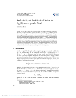 Reducibility of the Principal Series for ˜ Sp