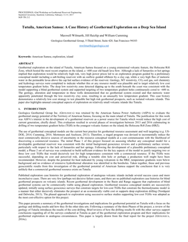 Tutuila, American Samoa: a Case History of Geothermal Exploration on a Deep Sea Island