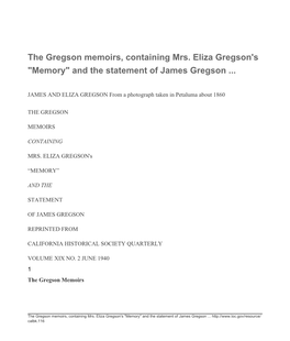 Gregson Memoirs, Containing Mrs