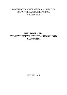 Bibliografia Województwa Świ Ętokrzyskiego Za 2007 Rok