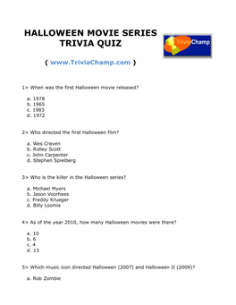 Halloween Movie Series Trivia Quiz