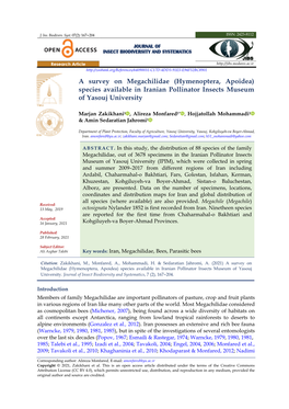 A Survey on Megachilidae (Hymenoptera, Apoidea) Species Available in Iranian Pollinator Insects Museum of Yasouj University