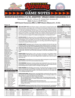 GAME NOTES Rochester Red Wings (7-11) Vs