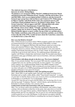 The Relatively Long Story of the Relatives Interview & Article: Michael Bjorn the Relatives Were Formed in 1988 by Pip Pyle