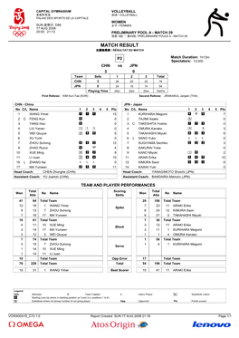 Match Result 比赛结果表 / Résultat Du Match