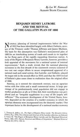 Benjamin Henry Latrobe and the Revival of the Gallatin Plan of 1808