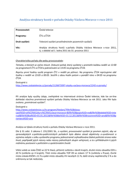 Analýza Struktury Hostů V Pořadu Otázky Václava Moravce V Roce 2011