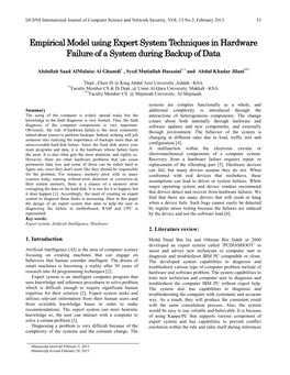 Empirical Model Using Expert System Techniques in Hardware Failure of a System During Backup of Data