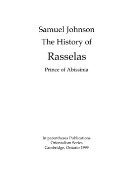 The History of Rasselas, Prince of Abissinia