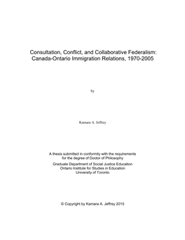 Canada-Ontario Immigration Relations, 1970-2005