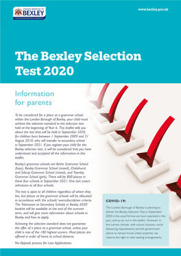 The Bexley Selection Test 2020