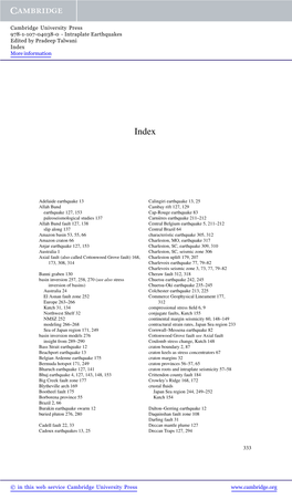 Intraplate Earthquakes Edited by Pradeep Talwani Index More Information