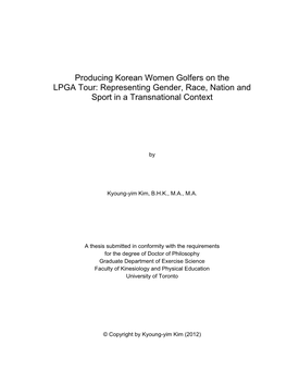 Producing Korean Women Golfers on the LPGA Tour: Representing Gender, Race, Nation and Sport in a Transnational Context