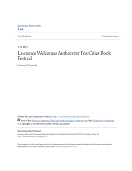 Lawrence Welcomes Authors for Fox Cities Book Festival Lawrence University