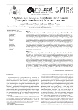 Actualización Del Catálogo De Los Moluscos Opistobranquios