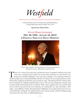 Westfield Newsletter, Vol. XXIII, No. 1A, Gustav Leonhardt Special Issue