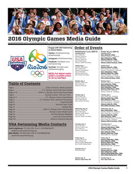 2016 Olympic Games Media Guide Usaswimming.Org L @Usaswimming L @Usaswimlive L #Roadtorio L #Swimunited