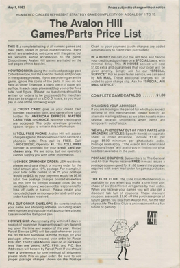 The Avalon Hill Games/Parts Price List