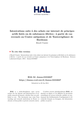 Intoxications Suite À Des Achats Sur Internet De Principes Actifs Listés Ou De Substances Illicites