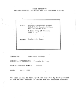 Economic Relations Between Third-World Marxist Nations and the Soviet Bloc : * a Case Study of Grenada, 1979 - 198 3