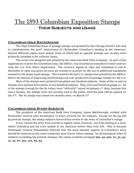 The 1893 Columbian Exposition Stamps Their Subjects and Usage