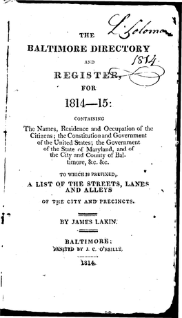 Baltimore City Directory, 1814-1815