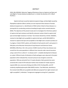 CHAPTER 2 Molecular Tagging of Resistance Genes to Septoria Leaf Spot in Tomato (Solanum Lycopersicum L.)