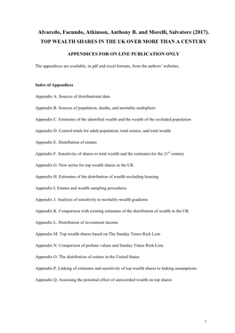 Alvaredo, Facundo, Atkinson, Anthony B. and Morelli, Salvatore (2017). TOP WEALTH SHARES in the UK OVER MORE THAN a CENTURY