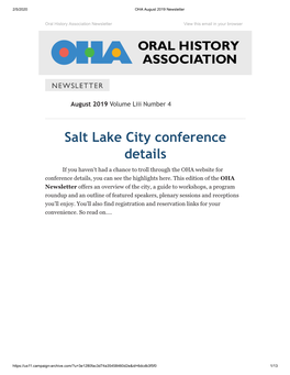 Salt Lake City Conference Details